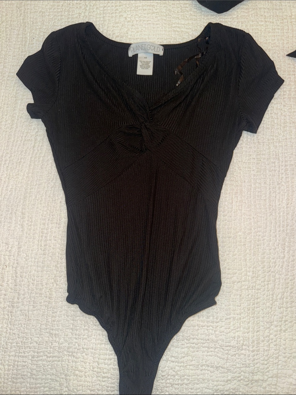 Planet Gold Black Twist-Front Short Sleeve Bodysuit